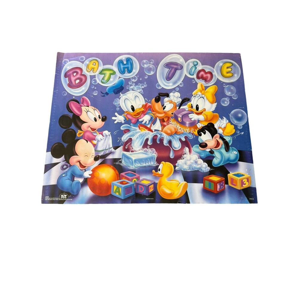 Vintage Disney Babies Mickey Mouse Bath Time Poster 20 x 16, Flawed